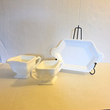Vintage Indiana Glass Tiara Milk Glass Creamer Sugar and Tray 3 Pc Set picture