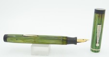 The Dependable Pen Oversize Green Straited Fountain Pen - Fine Nib - 1920's picture