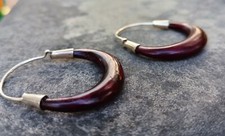 Artisan Crafted Sterling Silver Beautiful Wood Hoop Jewelry Earrings  picture