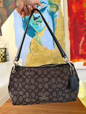 Coach Small Monogram Shoulder Bag Black/Gray Zip Closure Silver Hardware picture