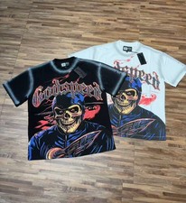 Mens Godspeed Skeleton Daredevil hole breaking style print Tee Washed T-shirt picture