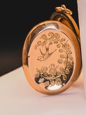 Antique edwardian 9ct gold back & front locket swallow bird engraved pendant picture