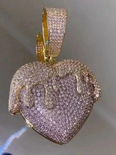 2.8Ct Round Cut Real Moissanite Heart Men's Charm Pendant 14K Yellow Gold Plated picture