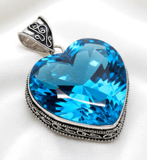 Swiss Blue Topaz Heart Gemstone Handmade 925 Sterling Silver Jewelry Pendant 2