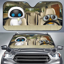 Wall-E And Eve Riding Car Birthday Gift For Fan Car Windshield Sun Shade picture