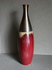 Pier 1 Imports Vintage Ceramic Vase Metallic Bronze Red Drip Glaze 13