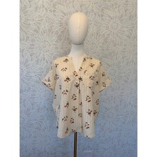 Madewell Cotton Vintage Floral Fall Colors Cotton Split Neck Short Sleeve S picture