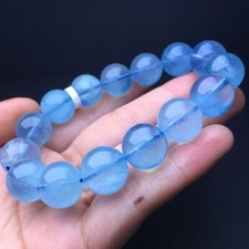 13mm Natural Aquamarine Bead Bracelet Reiki Crystal Quartz Healing Decorate 1pc picture