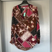 NWT Maurice's Women's Maroon V-Neck Floral Pullover Top Long Sleeves sz Large picture