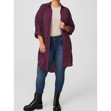NWT Torrid Oversized Kimono Shirt Jacket in Plum with White Pinstripes sz 26 picture