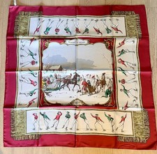 Authentic HERMES Les Plaisirs du Froid Silk Scarf 90 Red Ivory Carré w/ Box picture