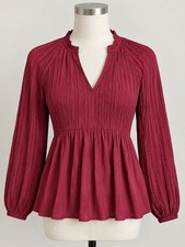 Ophelia Roe Burgundy  Pleated Ruffle indie cottage core peasant top picture