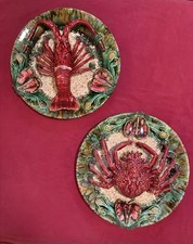 A Set of Vintage Handmade Majolica Decorative Lobster  & Crab Wall Plates.  13” picture
