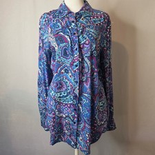 Talbots Womens Blue Purple Paisley Print Rayon Button Down Blouse Small 03/16 picture