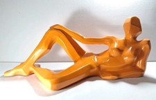 Ultra Rare Mid Century Jaru 1976 Orange Ceramic Cubist Reclining Nude Statue MCM picture