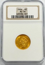 1854 $3 NGC AU58 picture