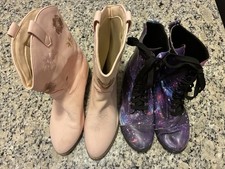2 pairs - Girls Size 6 Boots- RLW Pink Cowboy Boots And Galaxy Lace Up Boots picture