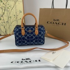 COACH CY742 Mini Rowan Satchel Bag Signature Canvas Blue Brown Outlet New picture