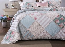 DaDa Bedding Cottage Mint Floral Pastel Cotton Patchwork Bedspread Quilt Set picture