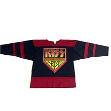 Vintage KISS Army Hockey Jersey,  Red, Black, Yellow Band Shirt, 1998, XL picture