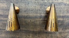 Vintage Brass Cone Wall Sconce Pair - Mid Century Modern Perforated lamps picture