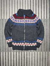 Vintage 1960s Hand Knit Wool Cowichan Style Zipper Cardigan Sweater picture