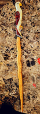 Vintage Hand Made Wood Hiking Staff Walking Stick  Cane with Eagle Carved Handle picture