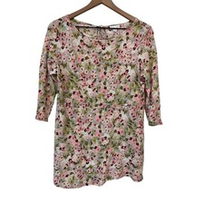 J JIll Love Linen 1005 Linen Floral 3/4 Sleeve Tunic Blouse Size Small Petite picture