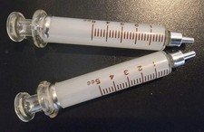2 Vintage Glass 5cc  Syringes, Slip Tip,  Antique Medical. picture