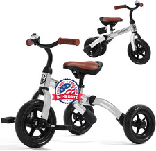 Triciclo para niños pequeños con asiento ajustable y pedal extraíble plateado US picture