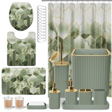 Xlhomo Sage Green Gold Bath Set Shower Curtain Rugs picture