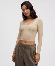 NWT Lululemon Waist Seamed Nulu Long Sleeve Top SZ 8 Khaki $78 picture