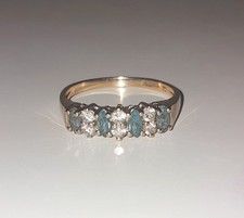 9ct Yellow gold cubic zirconia & natural  Aqua  Marine gem stone ring, size M picture