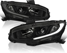 Black Smoke LED Strip Projector Headlights Compatible with 2016-2021 Honda Civic picture