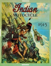 VINTAGE 17x22 INDIAN MOTOCYCLE 1915 POSTER SIGN MOTORCYCLE AD PRINT CATALOG ART picture