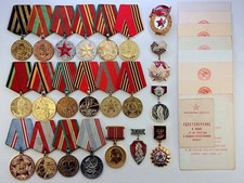 Soviet Russian Set 23 Medals, badges, 9 Documents of Veteran WW2 Army USSR WWII picture