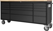 Rolling Tool Chest 72 Inch 15 Drawer Mobile Garage Workbench Solid Wood Top picture