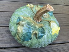 Vintage Italian majolica-style green ceramic pumpkin tureen. picture