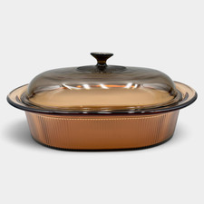 Vintage Corning Visions Amber V-34-B 4 Qt Oval Casserole Roaster Pyrex with Lid picture