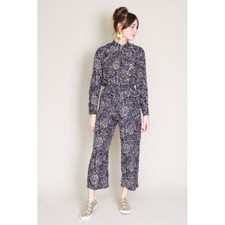 Apiece Apart Jardin Jumpsuit In Indigo Batik Floral 100% Silk Zipper Size 2 picture