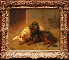 Hand painted Old Master-Art Antique Oil Painting Animal Hound dogs on canvas picture