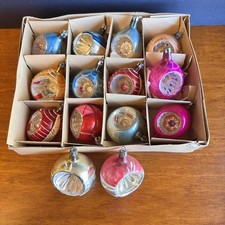 14 Vintage Fantasia Glass Poland Indent Ornaments - Teardrop & Round  picture
