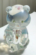 FENTON Solid  art glass opalescent 3.5”sitting bear hand pntd signed D Hanlon picture