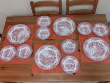 Churchill England The Brook Pink Transferware 12 Pc Dinnerware Set 4 Settings picture