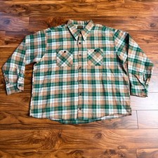 Vintage Dee Cee Flannel Shirt XXL Green Tan Plaid Made in USA Permanent Press picture