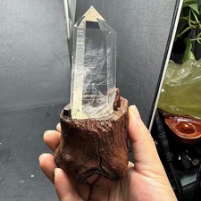 220g TOP Natural Rutilated Quartz Obelisk Energy Crystal Tower Point Decor+Stand picture
