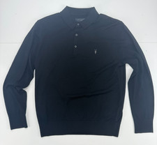 AllSaints Mode Merino Wool Polo Mens XL Black Long Sleeve Ramskull NWT $169 picture