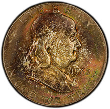 1962-D PCGS MS65 (Gem) Franklin Half | Rainbow Mint Set Toning | Strong Luster picture