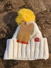 McDonald’s Logo Classic Soft Knit Hat w/Pom Pom Winter NWOT Cream w/Yellow Pom picture