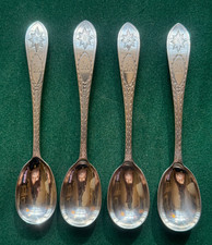 Antique Victorian Solid Silver Feather Edged Crested Egg Spoons Langley Archer picture